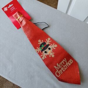 Christmas House Red Glitter Novelty Necktie gold snowman fun gag gift new